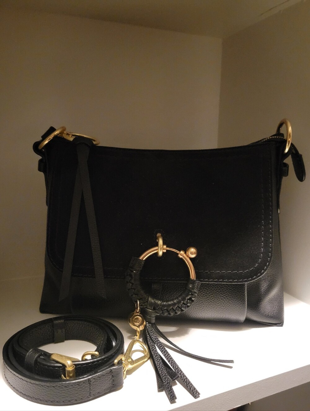 See by Chloé Joan Black Leather Suede Shoulder Crossbody Bag